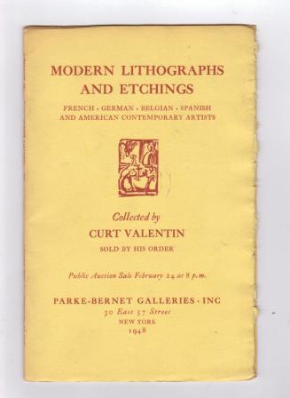 Image for Modern Lithographs and Etchings Collected by Curt Valentin - Sold by His Order